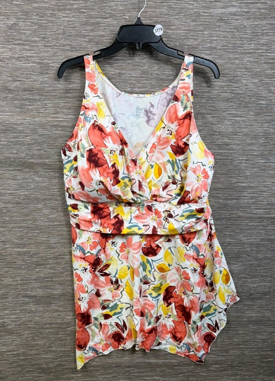 Denim & Co. Beach Handkerchief Hem Tankini with Brief Womens 24W Multicolor NEW